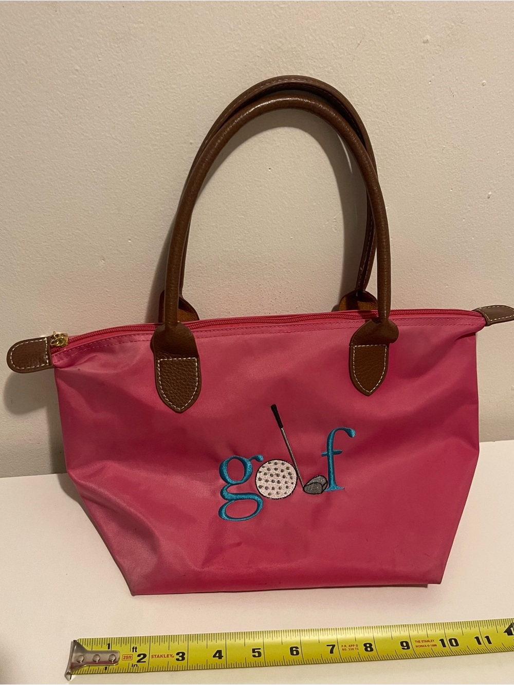 Pink Golf Tote with Brown Handles - Unbranded